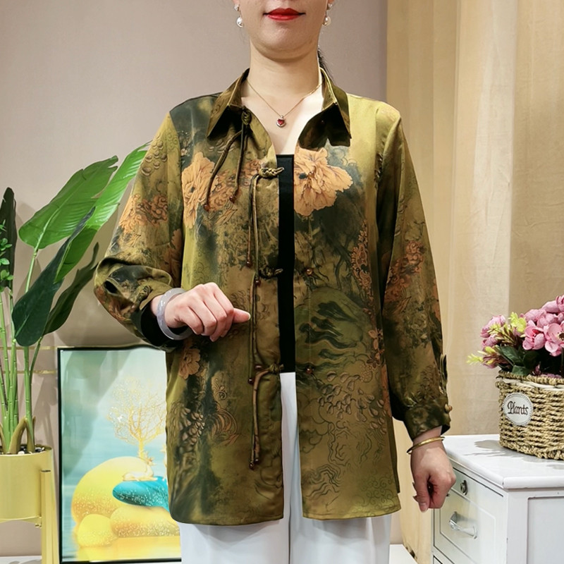妈妈春装九分袖开衫薄中老年夏季大码宽松时尚衬衫中长款