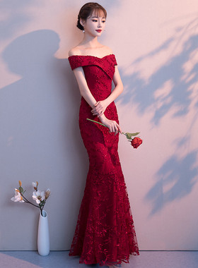 宴会晚裙女结婚2025新款显瘦长款鱼尾红色新娘气质