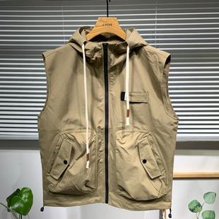马甲男春秋休闲工装坎肩男士宽松潮流连帽时尚马夹