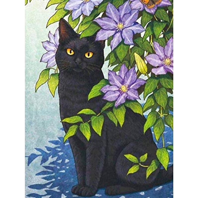 厂家热销十字绣猫咪花朵铁线莲黑猫十字绣满绣