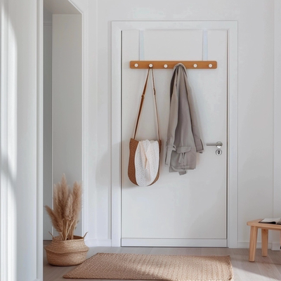 门上免打孔门框门后挂钩挂钩壁挂超薄衣服挂架置物架实木挂衣架