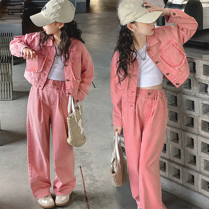 秋季套装软牛仔长洋气拖地裤休闲春秋两件套亲子,童装/婴儿装/亲子装,套装,淘宝优惠券,粉丝福利购,淘宝优惠卷