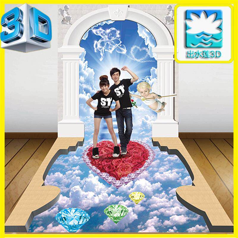 七夕情人节3d立体画地贴商场主题活动墙贴装饰画珠宝店墙贴手厂家