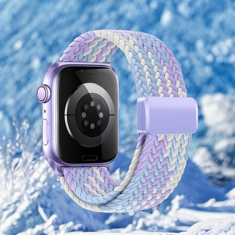 适用Apple watch ultra2尼龙编织磁吸扣手表带苹果S10手表表带