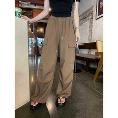 1Xone 黑色抽绳工装裤女2024新款美式阔腿裤宽松休闲拖地