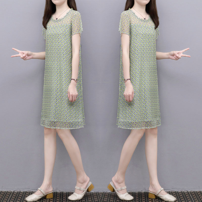 2025夏季新款时尚清新印花A字裙中长款宽松显瘦雪纺网纱女,女装/女士精品,连衣裙,淘宝优惠券,粉丝福利购,淘宝优惠卷