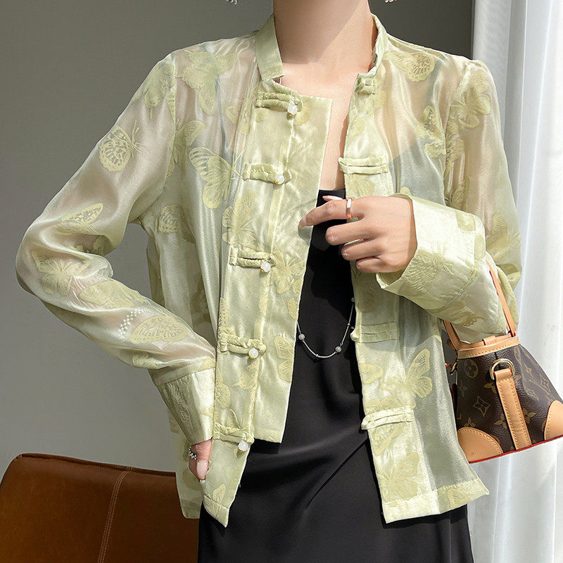 新中式白色冰丝衬衫女2025夏季新款国风刺绣盘扣薄款衬衣,女装/女士精品,短外套,淘宝优惠券,粉丝福利购,淘宝优惠卷