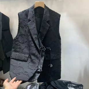 流苏提花新中式盘扣马甲女2023秋季新款时尚黑色无袖坎肩