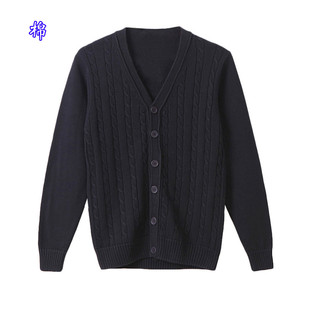 纯棉毛衣衫开衫女V领麻花女士宽松外搭全棉大码男扭花