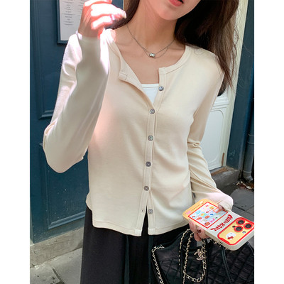 阿一 棉柔纸片人开衫女春季宽松软糯外搭红色衫长袖