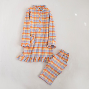 春秋冬季女孩全棉磨毛睡衣长袖睡裙大童母女纯棉家居服裤套装