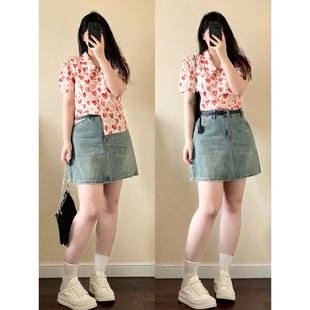 300斤大码牛仔半身女夏季新款胖mm显瘦a字包臀裙