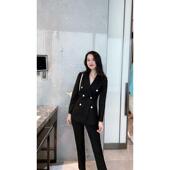 女百搭时尚 2020黑色新款 双排扣职场套装