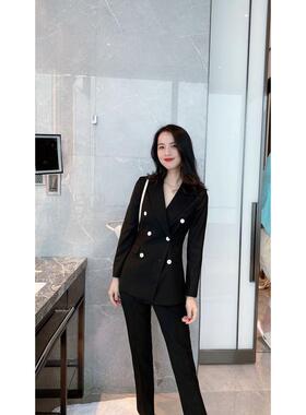 2020黑色新款双排扣职场套装女百搭时尚