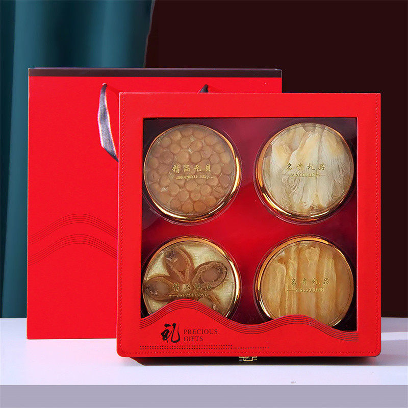 开窗红色四宝皮盒金边盒元贝海参鱼胶鲍鱼海味干货包装盒空盒,包装,礼品盒,淘宝优惠券,粉丝福利购,淘宝优惠卷