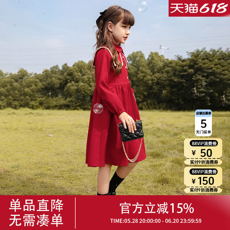 春装2025新款红色学院风长袖女孩儿童春