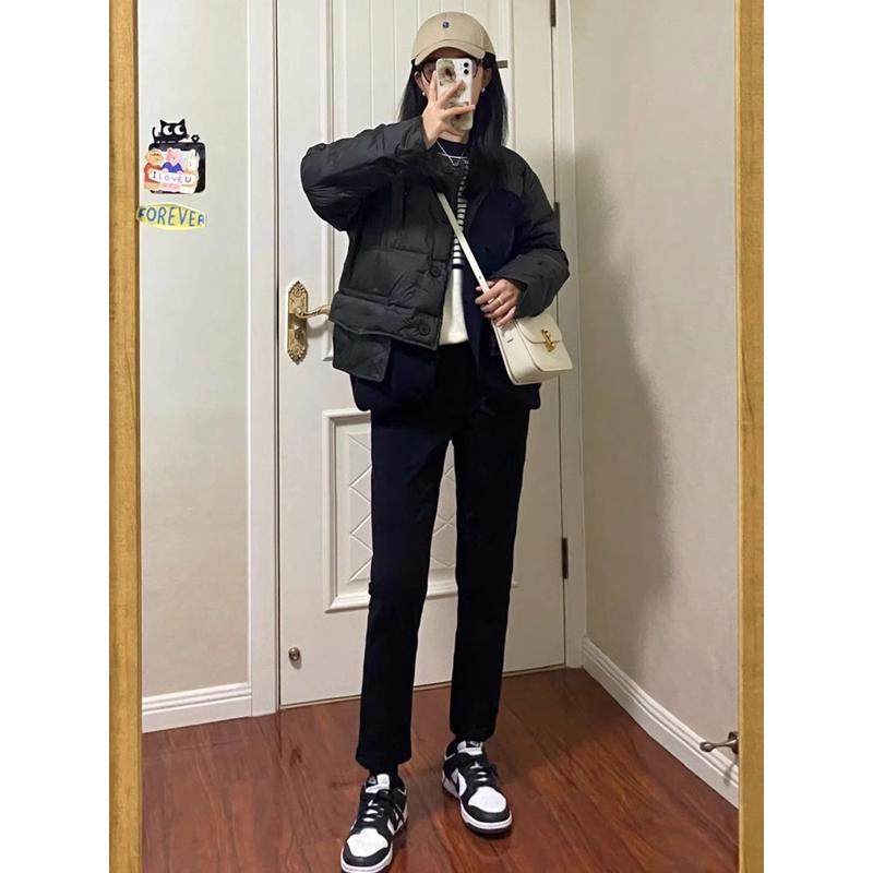 黑色烟管直筒女2024秋冬新款八九分小个子梨形身材宽松显瘦,女装/女士精品,大码裤装,淘宝优惠券,粉丝福利购,淘宝优惠卷