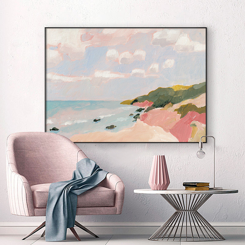 听海 北欧风景装饰画粉色海岸客厅沙发背景壁画卧室床头温馨挂画图片
