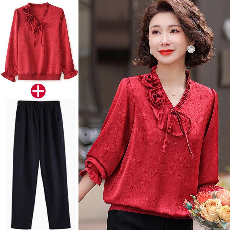 婚礼妈妈装春秋长袖中年女洋气套装中老年秋两件套40岁50,女装/女士精品,中老年女装,淘宝优惠券,粉丝福利购,淘宝优惠卷