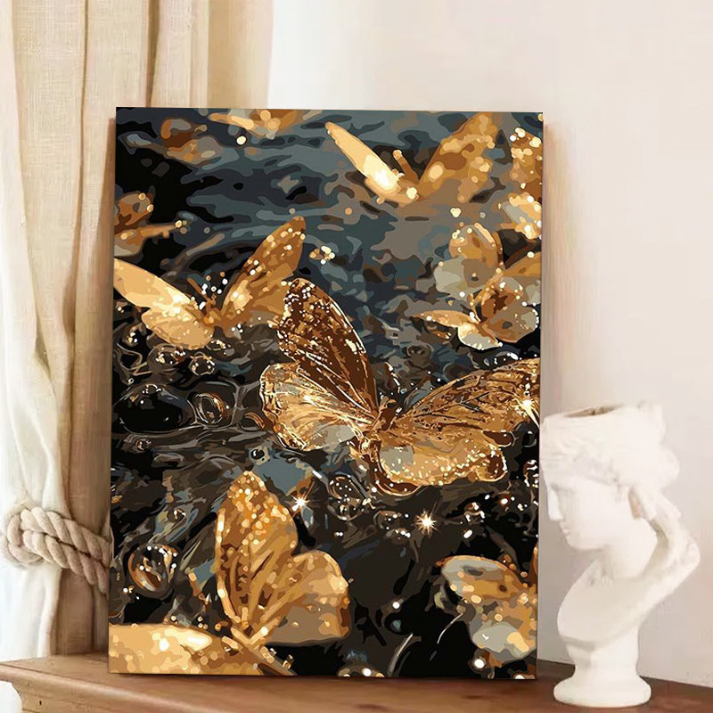 蝴蝶画丙烯画家居挂墙装饰画入户浮雕立体肌理感走廊过道高级感图片