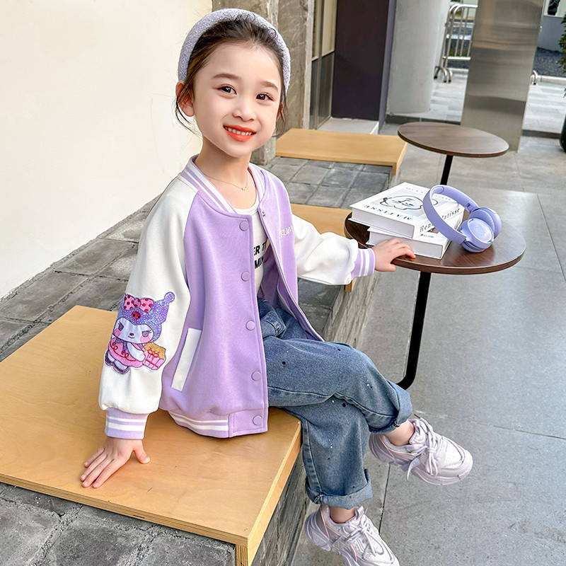 小女孩棒球服春秋款2025新款洋气亮片女宝宝儿童春装