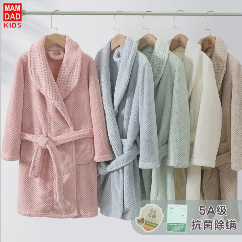 睡袍女加厚法兰绒加长浴袍菠萝格亲子款秋冬新款少儿加绒睡衣沐浴