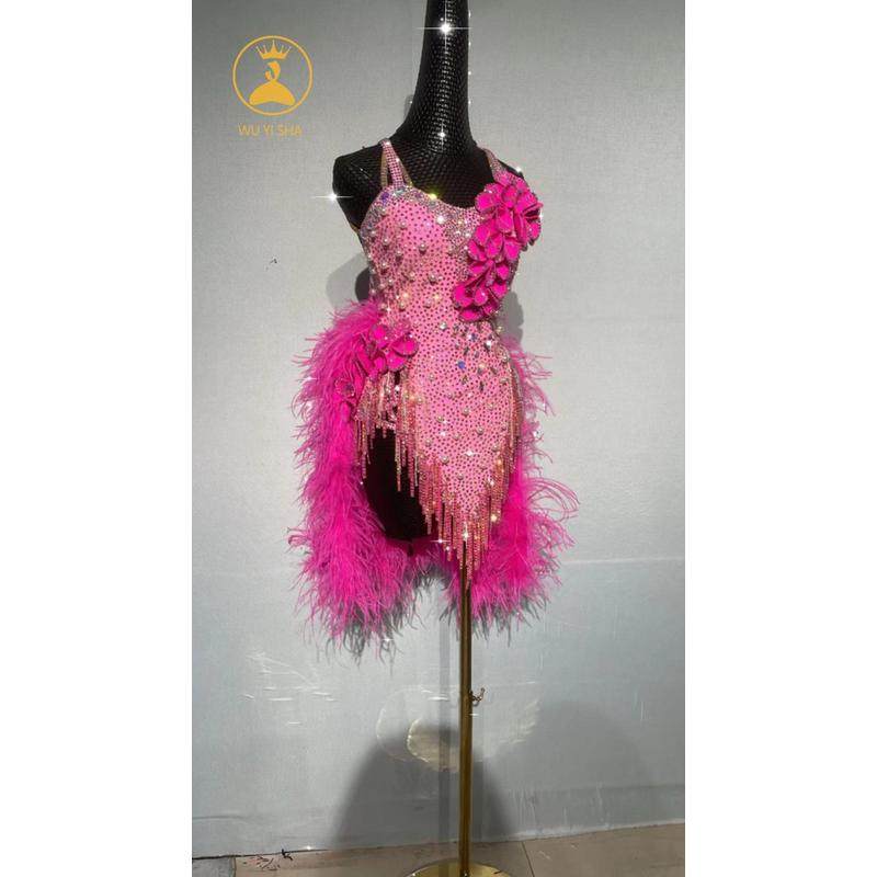 驼鸟毛满钻拉丁舞服装成人女儿童专业比赛服粉色拉丁舞赛服2272,运动/瑜伽/健身/球迷用品,拉丁舞演出服,淘宝优惠券,粉丝福利购,淘宝优惠卷