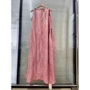 绯色事 植物染亚麻女宽松显瘦褶皱无袖削肩