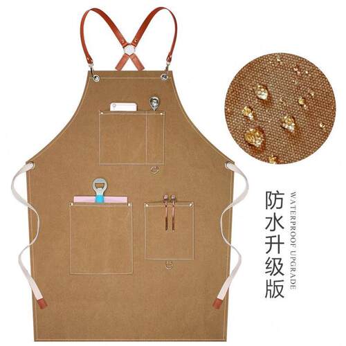 印logo工作服男防水围裙咖啡式牛仔师背带餐饮订制时尚女帆布厨房