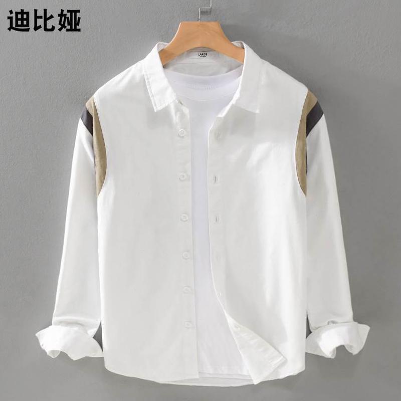 寬松2024青年港風(fēng)迪比婭純棉休閑男士春季設(shè)計拼接Y襯衣長袖襯衫