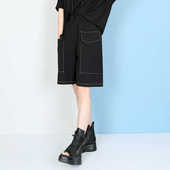 女夏天薄款 夏裤 工装 女裤 休闲五分裤 裤 口袋松紧腰韩版 弹力工装