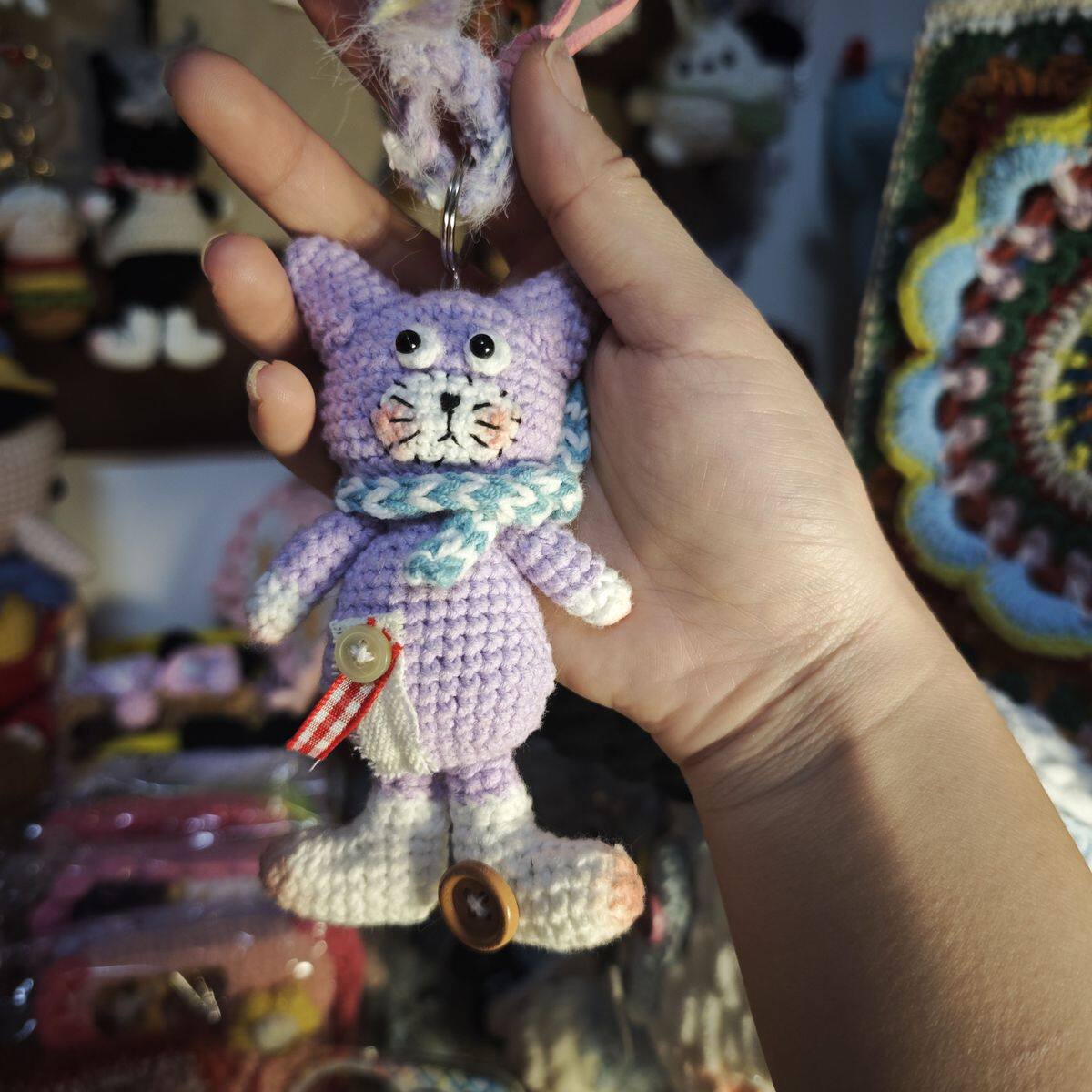 毛线钩织可爱呆呆小喵玩偶diy成品手工钩织手作挂件送礼物