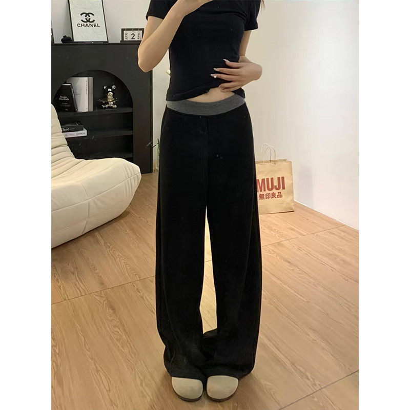 黑色拼接撞色女大码胖mm遮肚子遮胯春季窄版阔腿拖地裤,女装/女士精品,大码裤装,淘宝优惠券,粉丝福利购,淘宝优惠卷