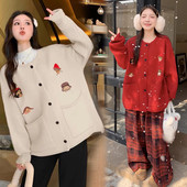 毛衣韩版 孕妇装 宽松百搭减龄 可爱卡通开衫 衫 秋季 新款