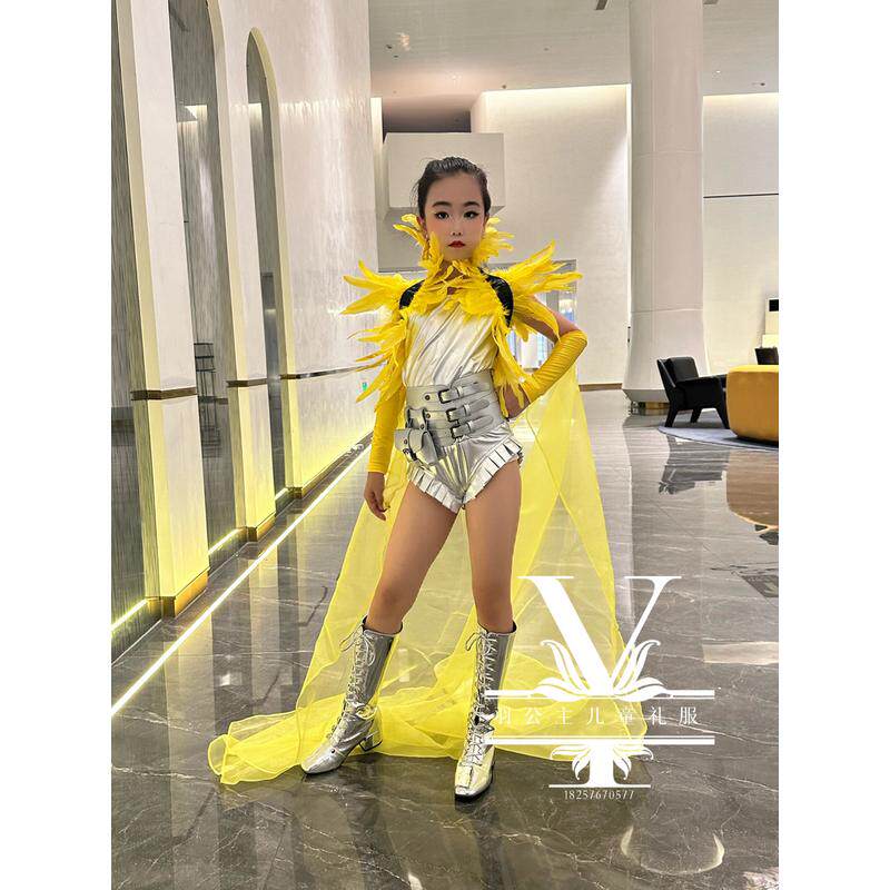 儿童走秀潮服机车潮服酷帅中小大童车模毛领科技风