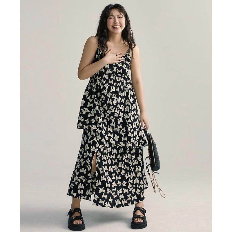 大码胖mm2023春夏开叉碎花显瘦印花长款仙女裙