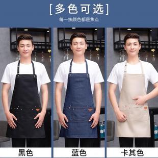 防水帆布围裙定制logo餐饮专用咖啡师厨房工作服男女印字防油薄款
