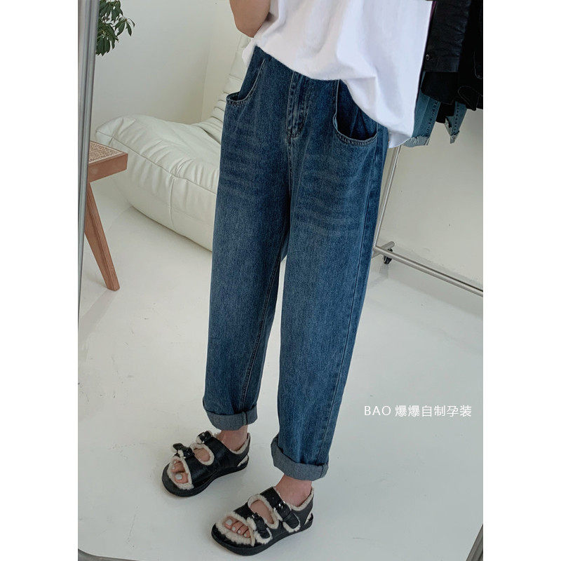 孕妇裤春装薄款外穿春秋托腹宽松阔腿蓝色九分老爹子,孕妇装/孕产妇用品/营养,孕妇休闲裤,淘宝优惠券,粉丝福利购,淘宝优惠卷