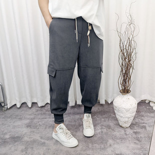 冬新款大码胖mm宽松遮肉个性松紧腰加厚束脚工装裤加绒女裤