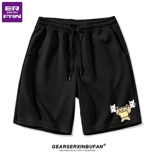 宽松黑色五分休闲裤 薄款 男夏季 线条小狗趣味举铁GYM运动健身短裤