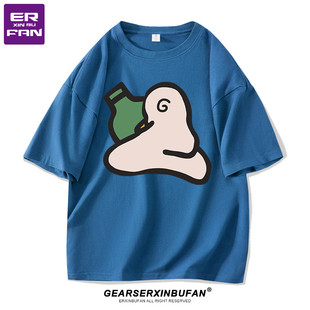 卡通原创设计感短袖t恤纯棉潮牌大码宽松休闲情侣装男女卡通半袖