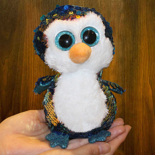 美国ty大眼企鹅公仔变色亮片玩偶可爱小企鹅毛绒玩具儿童新年礼物