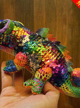 外贸高端ty蜥蜴亮片公仔美国独角兽变色恐龙玩偶新年情侣生日礼物