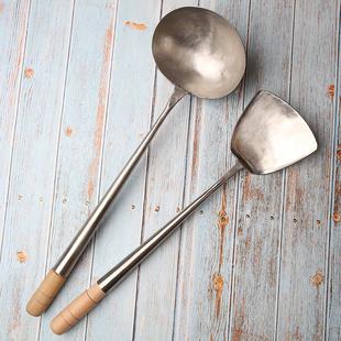 香港港式纯手工锻打2号锅铲10两炒勺 厨师专用中式木柄不锈钢炒铲