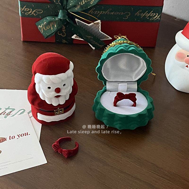 超级可爱！丝绒圣诞树星星圣诞节礼物圣诞老人雪人首饰盒气氛挂饰