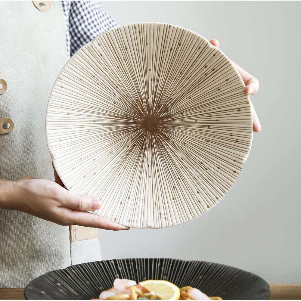 日本制 美浓烧盘子饭碗汤碗 单个 釉下彩日式家用 千段十草大盘子