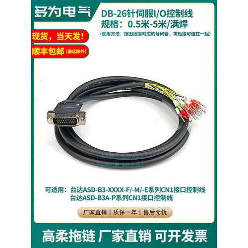 DB26/44针/15三排公头io伺服连接线驱动器汇川台达cn1控制线定制A