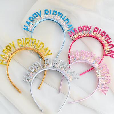 Happybithday彩色闪亮发箍儿童发箍生日帽生日派对网红装扮装饰