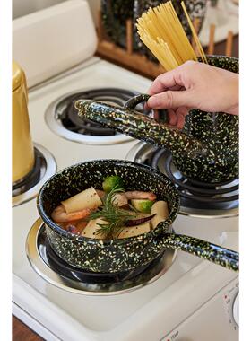 [YURUUI设计师]韩国Eding黑白星空泼墨系列搪瓷酸奶碗平盘谷物碗