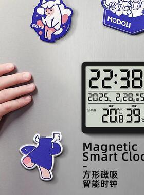 磁吸冰箱日历款时钟超薄温湿度计室内家用多功能闹钟电子式温度表